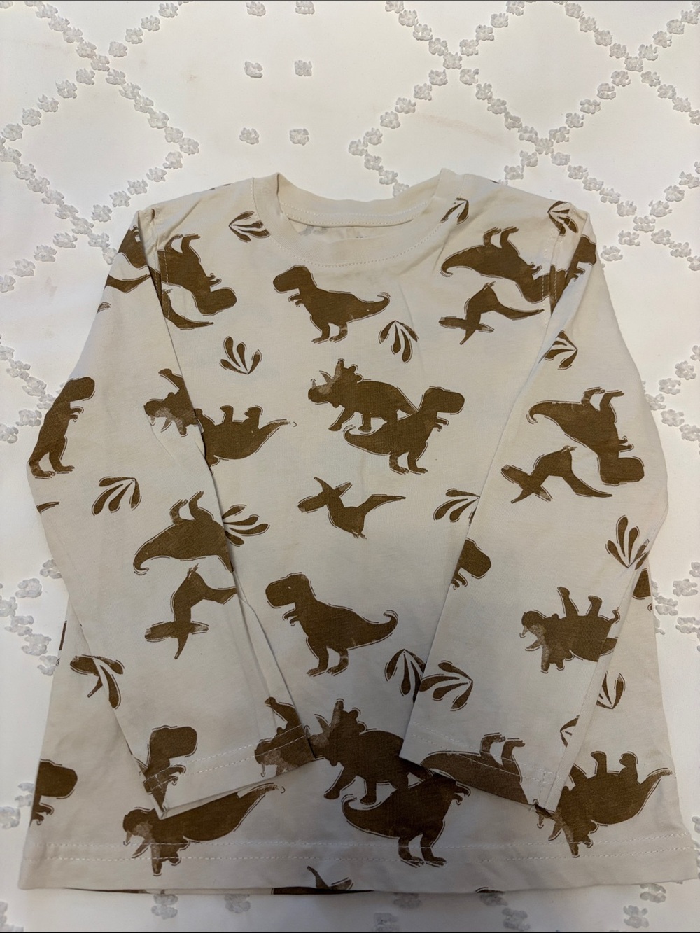 George Cream Long-Sleeve Shirt with Brown Dinosaur Print